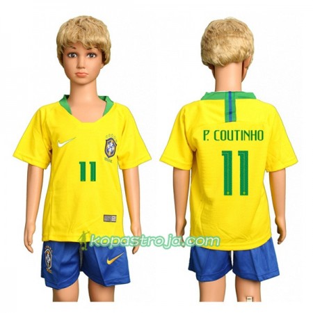 Billiga Fotbollströjor Brasilien P.Coutinho 11 Barn VM 2018 Hemma tröja